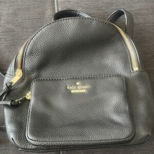 Kate Spade Black Pebbled Leather Backpack with Gold Zippers